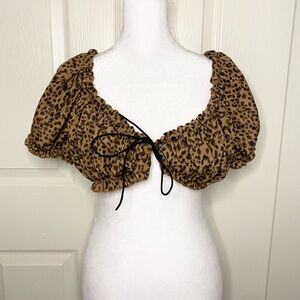 SHEIN Brown and Tan Puff Sleeve Crop Top